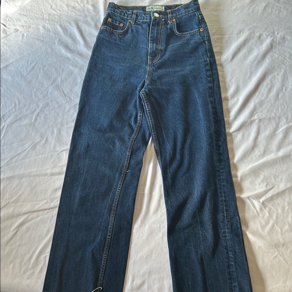 Denim - Zara High Rise Straight Leg Jeans Blue Frayed Hem Women’s Size (See Meas)